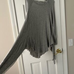 Gray Asymmetrical Long Sleeve Top
